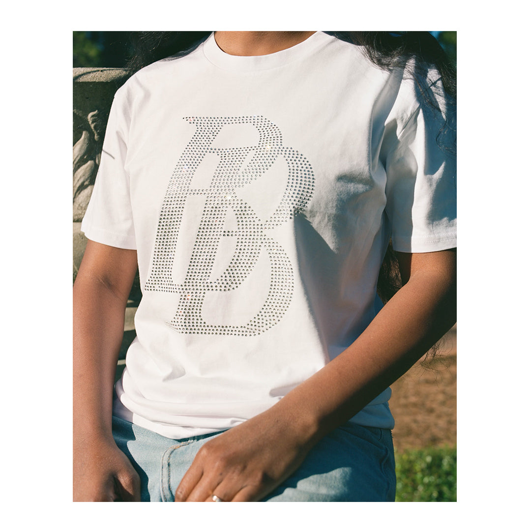 White BB Rhinestone tee
