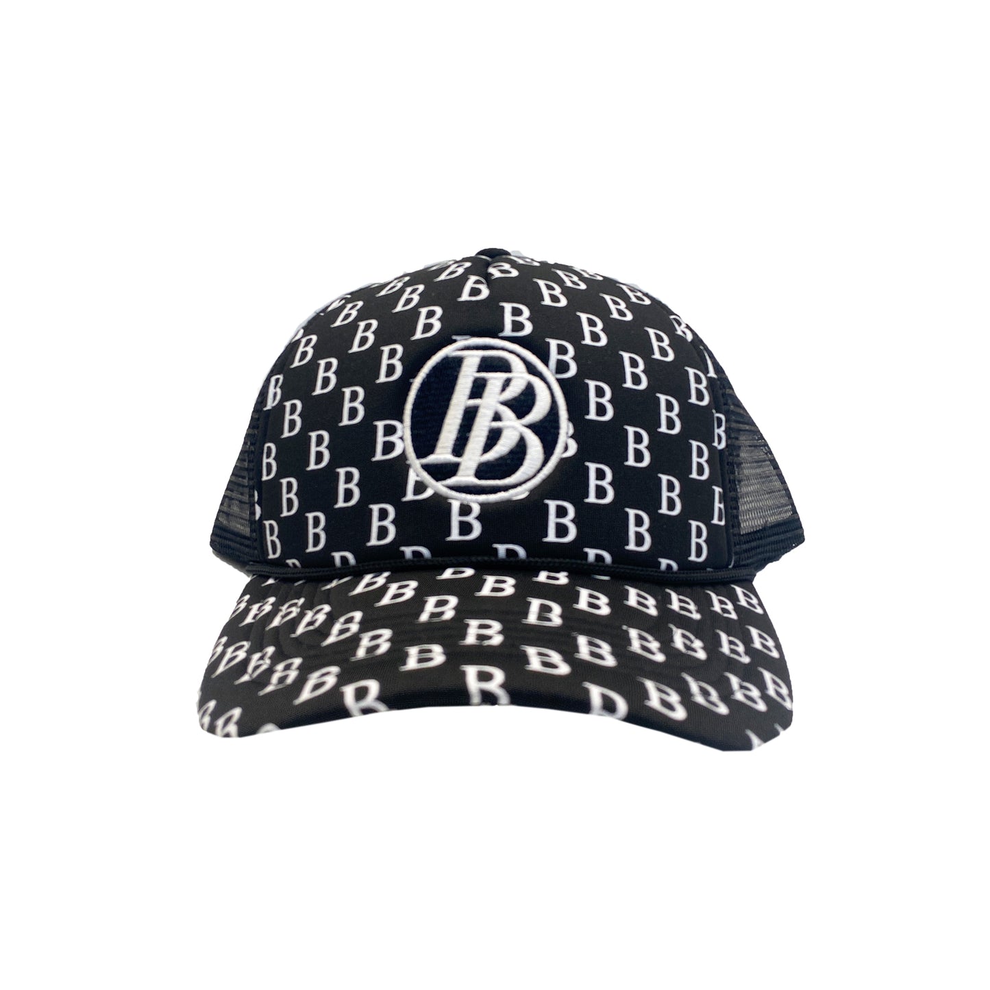 polyester foam front mesh back Screenprint logo allover Embroidered Logo in center firm brim