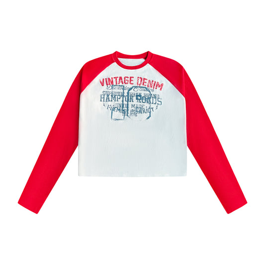 Vintage Denim Raglan Long Sleeve — Red/White