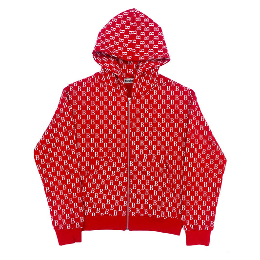 Red Monogram Zip Hoodie