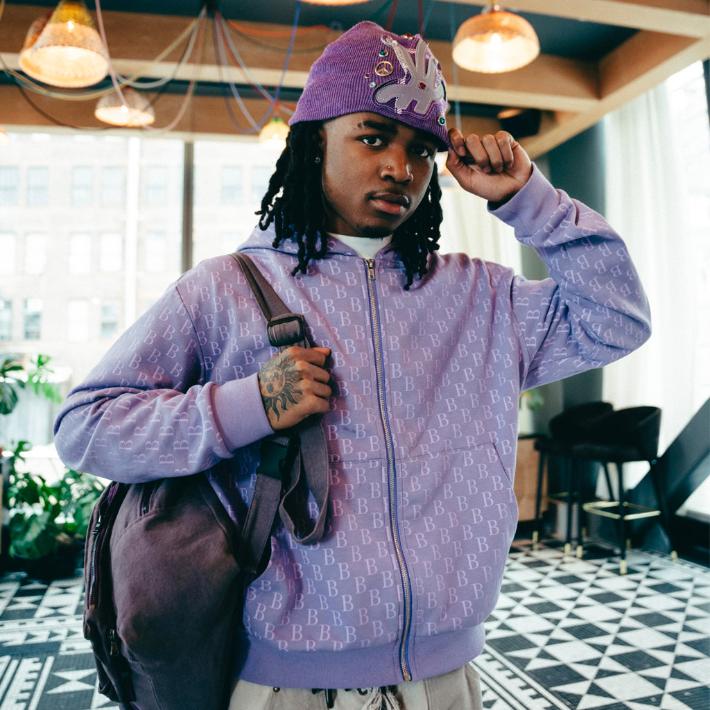 Lilac Monogram Zip Hoodie