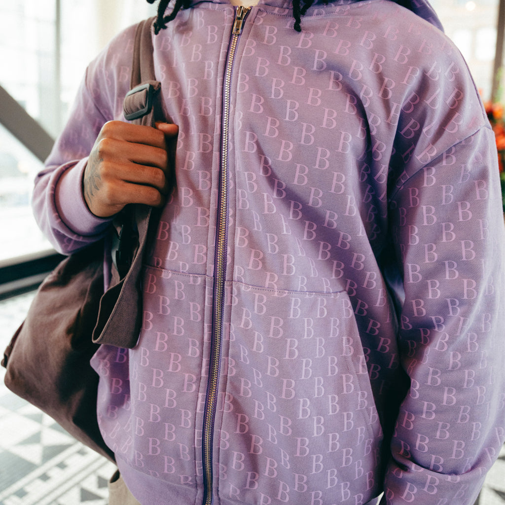 Lilac Monogram Zip Hoodie