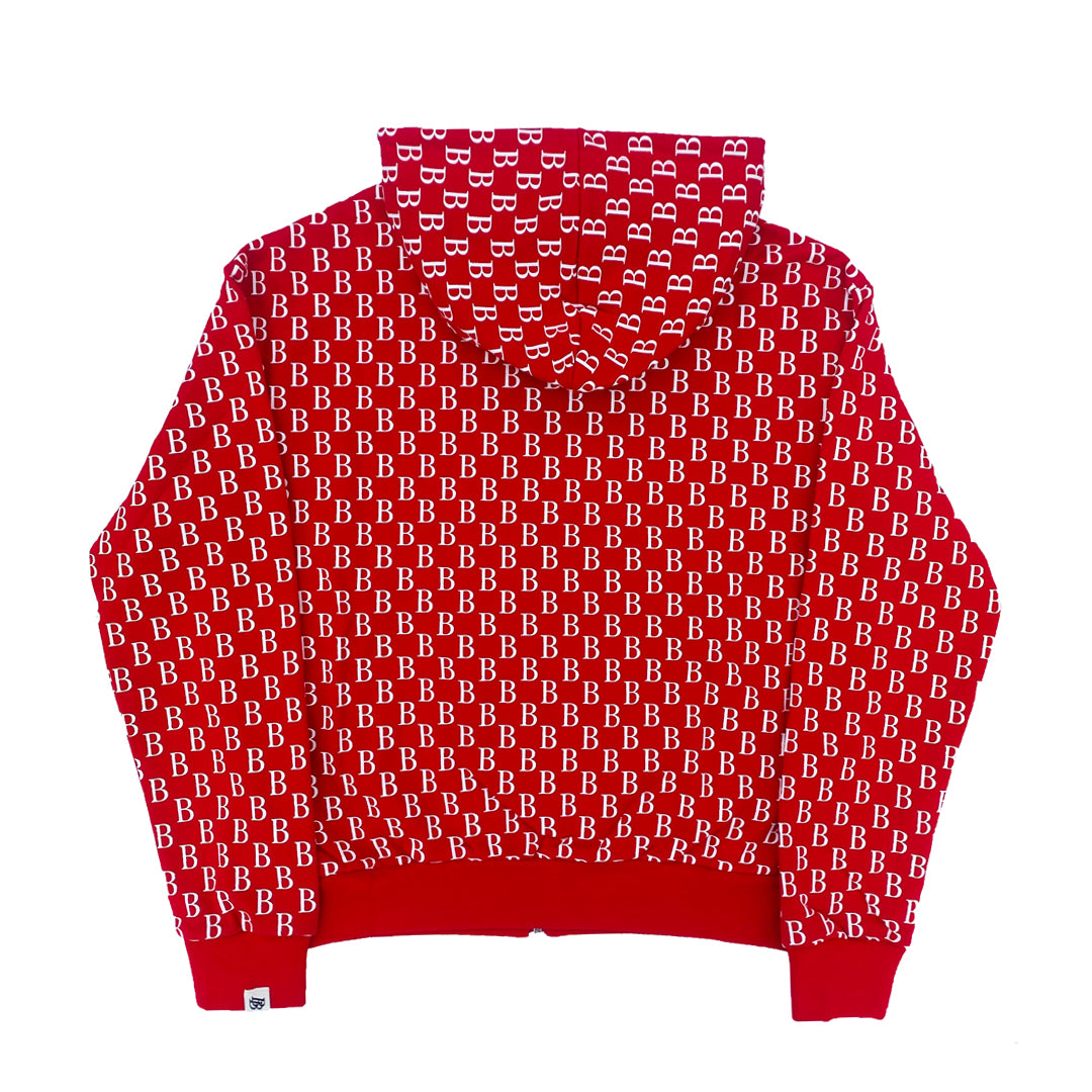 Red Monogram Zip Hoodie