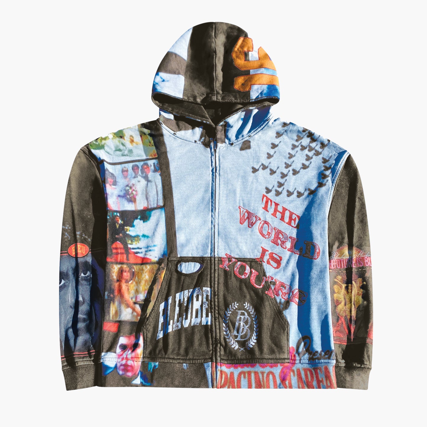 WORLD IS YOURS ZIP HOODIE (WASHED GREY)