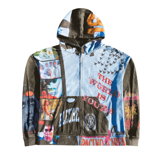 WORLD IS YOURS ZIP HOODIE (WASHED GREY)